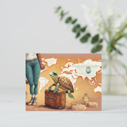 Reizend Turtle Briefkaart | Schattige oceaanavontu (Staand voorkant)
