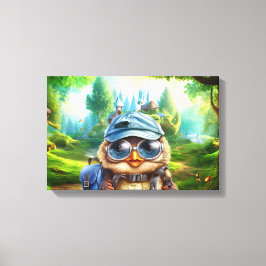 Reizende uil op een betoverd bos canvas afdruk