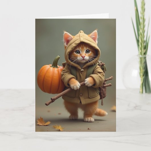 Reizende zwerfkat met pompoen kaart (Voorkant)