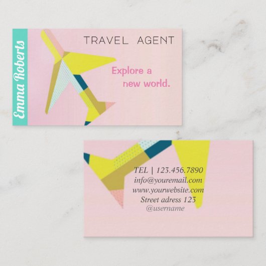 Reizersagent vlakke roze Visitekaartje (Voorkant / Achterkant)
