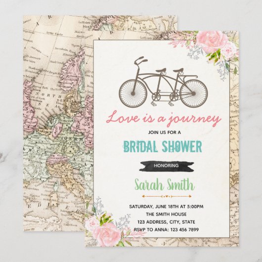 Reizigende fietsenbrudal doucheuitnodiging kaart (Voorkant / Achterkant)