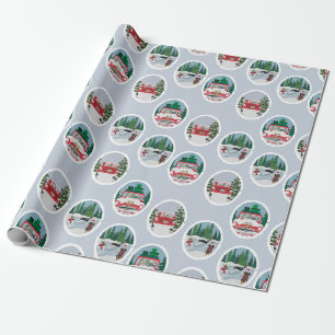 Reizigende honden op blauw cadeaupapier