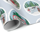 Reizigende honden op blauw cadeaupapier (Rol Hoek)