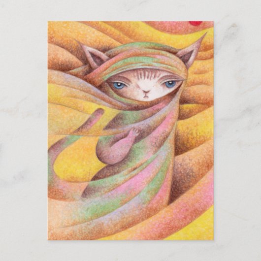 Reizigende kat briefkaart (Voorkant)