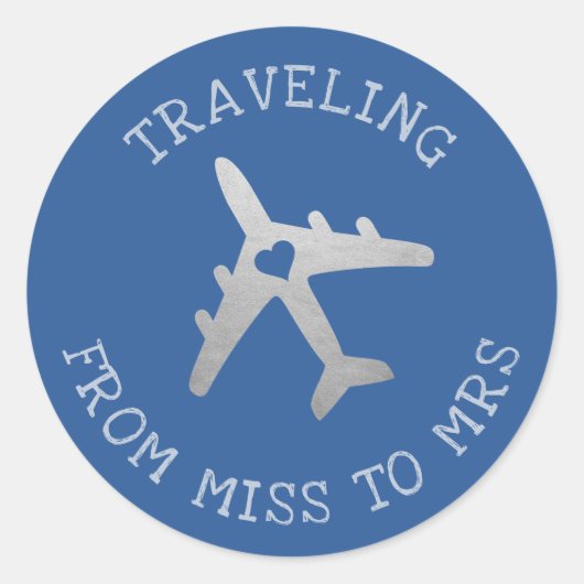 Reizigende Miss naar Mrs Blue Airplane Favor Label (Voorkant)
