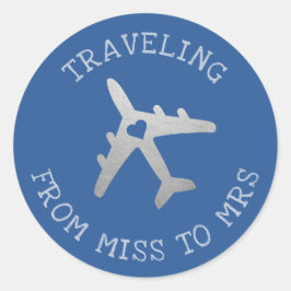 Reizigende Miss naar Mrs Blue Airplane Favor Label