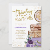 Reizigende Miss naar Mrs Paars Gold Vrijgezellenfe Kaart (Voorkant)