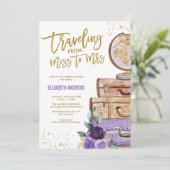 Reizigende Miss naar Mrs Paars Gold Vrijgezellenfe Kaart (Staand voorkant)