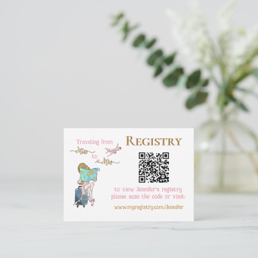 Reizigende Miss naar Mrs Vrijgezellenfeest Registr Informatiekaartje (Staand voorkant)