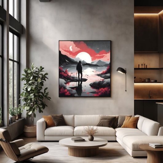 Reiziger bij schemering canvas afdruk