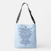 Reizigergebed op Hebreeuwse Blauwe Tekst Crossbody Tas (Achterkant)