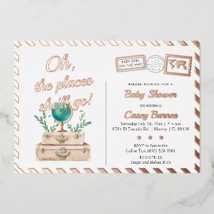 Reizigerplaatsen voor baby Girl Shower Roos Gold Folie Uitnodiging