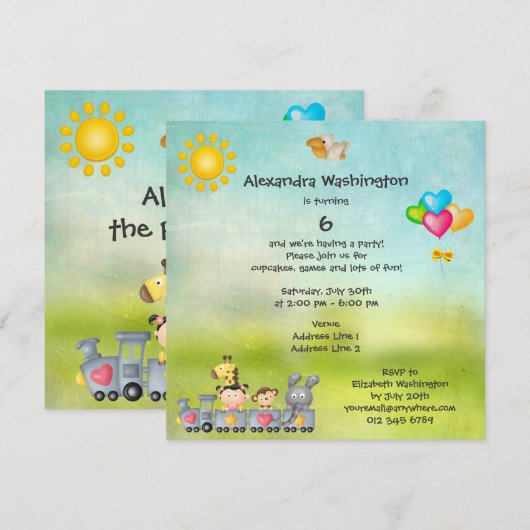 Reizigers en meisjes in Train Birthday Party Kaart (Voorkant / Achterkant)