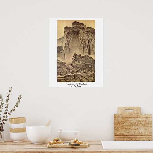 Reizigers in de bergen van Fan Kuan Poster (Keuken)