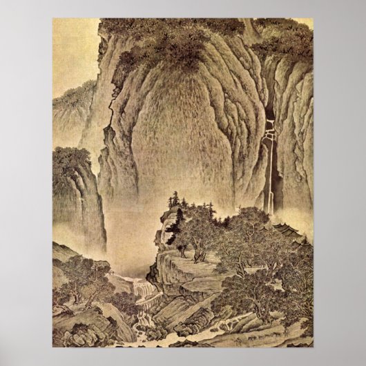 Reizigers in de bergen van Fan Kuan Poster (Voorkant)