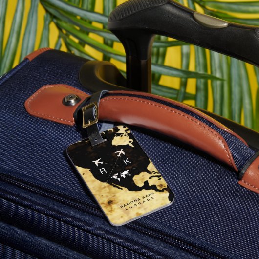 Reizigers Naam Modern USA Kaart Wereld Bagagelabel (Voorkant Insitu 1)