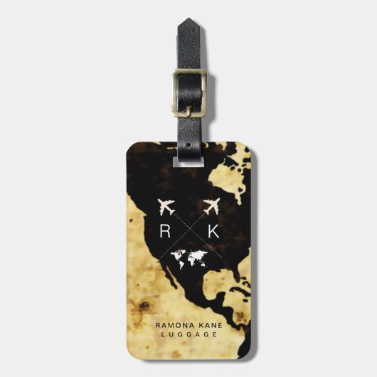 Reizigers Naam Modern USA Kaart Wereld Bagagelabel (Voorkant verticaal)