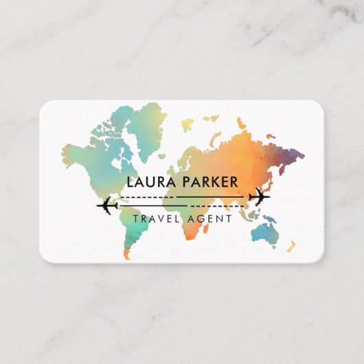 Reizigersagent Wereldkaart Vacking Water Blauwgroe Visitekaartje (Voorkant)