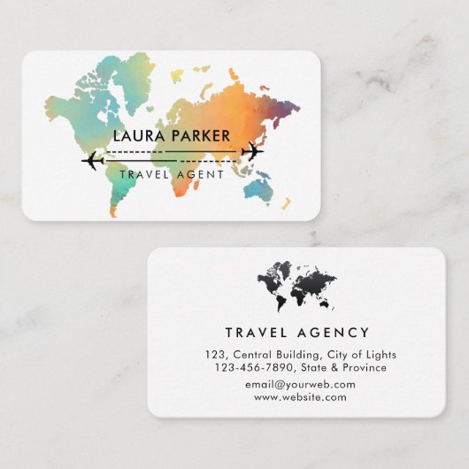 Reizigersagent Wereldkaart Vacking Water Blauwgroe Visitekaartje (Voorkant / Achterkant)