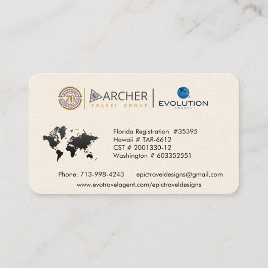 Reizigersagent Wereldkaart Vacking Water Blauwgroe Visitekaartje (Achterkant)