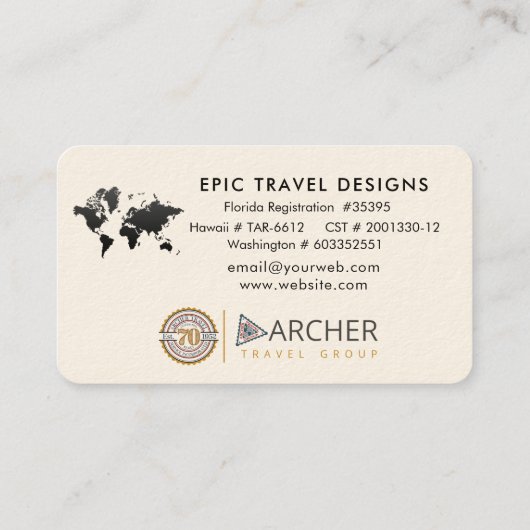 Reizigersagent Wereldkaart Vacking Water Blauwgroe Visitekaartje (Achterkant)