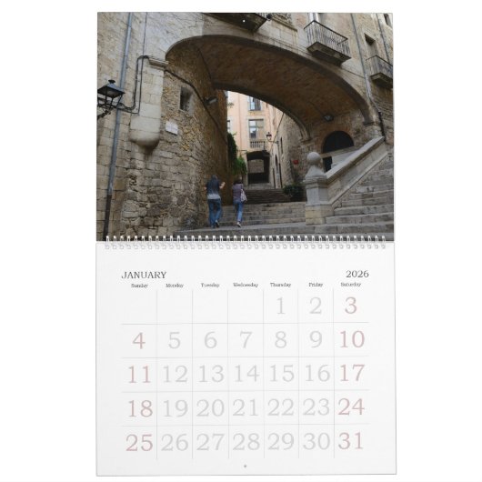 Reizigersmuur van 12 maanden kalender (Jan 2026)