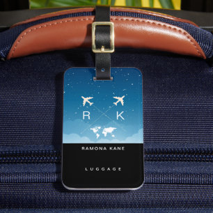 Reizigersnaam Moderne Elegante Monogram Bagagelabel