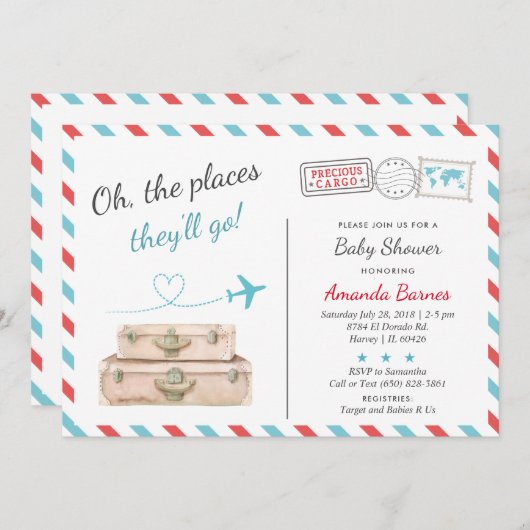 Reizigervliegtuig met tweeling Baby shower Sprinkl Kaart (Voorkant / Achterkant)