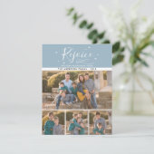 Rejoice | 4 Familie Fotoblauw kerstfeest Feestdagenkaart (Staand voorkant)