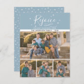 Rejoice | 4 Familie Fotoblauw kerstfeest Feestdagenkaart (Voorkant / Achterkant)