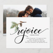 REJOICE A SAVIOR IS GEBOREN MET EEN kerstfotokaart (Voorkant / Achterkant)