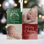 Rejoice Angel Beauful Red Green-kerstfoto Glas Ornament<br><div class="desc">Mooie rode en groene gepersonaliseerde kerstfoto's voor een familielid als oma of opa. Pas dit vakantiecadeau aan met je kinder foto's naast de prachtige engel die over de woorden A Thrill of Hope the Weary World Rejoices vliegt. Veel plezier en voeg je aangepaste liefdevolle boodschap toe onder 'Merry Kerstmis' in...</div>