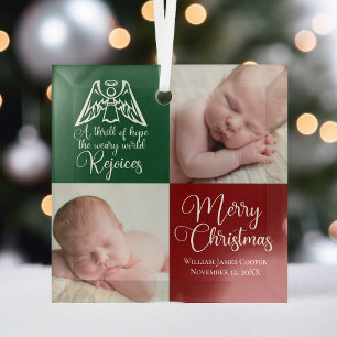 Rejoice Angel Beauful Red Green-kerstfoto Glas Ornament