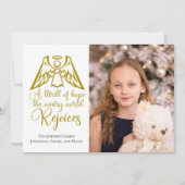 Rejoice Angel Elegant Gold Family Fotokerstfeest Feestdagenkaart (Voorkant)