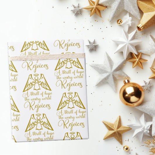 Rejoice Angel Elegant Gold Religious Christmas Cadeaupapier