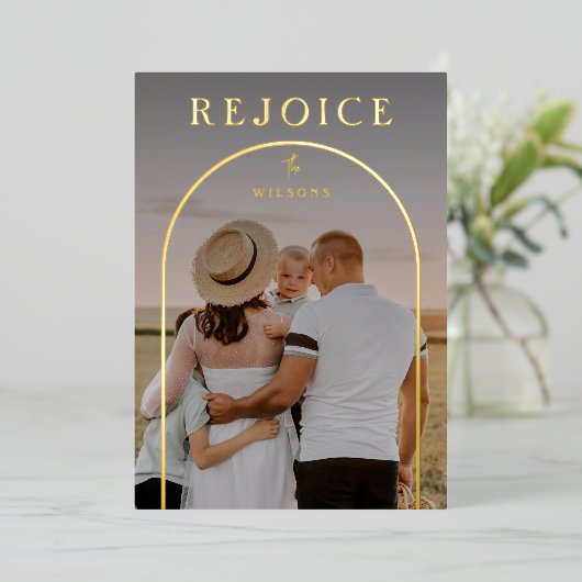 Rejoice Arch - Aangepast, volledige kerstfoto Folie Feestdagenkaart (Staand Voorkant)