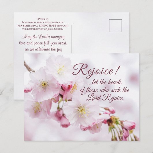 Rejoice Bible Verse Cherry Blossom Pasen Briefkaart (Voorkant / Achterkant)
