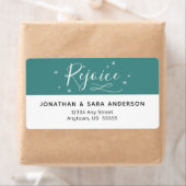 Rejoice | Blauwgroen en wit kerstterugkeringsadres Etiket (Insitu)
