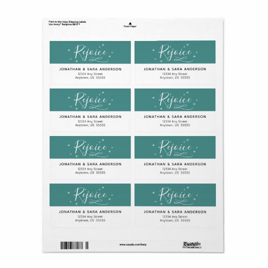 Rejoice | Blauwgroen en wit kerstterugkeringsadres Etiket (Full Sheet)