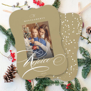 Rejoice Calligraphy Religieuze kerstfoto Gold Phot Feestdagenkaart