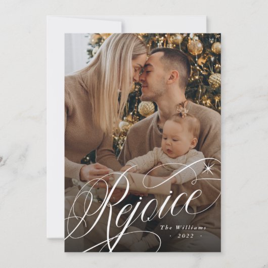 Rejoice Classic Script Religious kerstfoto Feestdagenkaart (Voorkant)