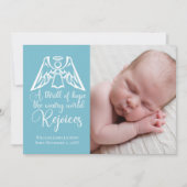 Rejoice Elegant Baby Boy Fotoblauw Kerstmis Feestdagenkaart (Voorkant)