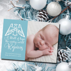Rejoice Elegant Baby Boy Fotoblauw Kerstmis Feestdagenkaart