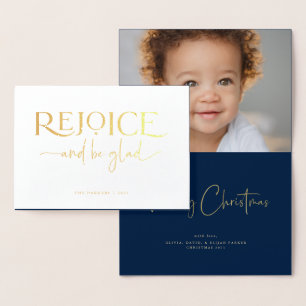 Rejoice   Elegant Religieuze kerstfoto binnenin Folie Kaarten