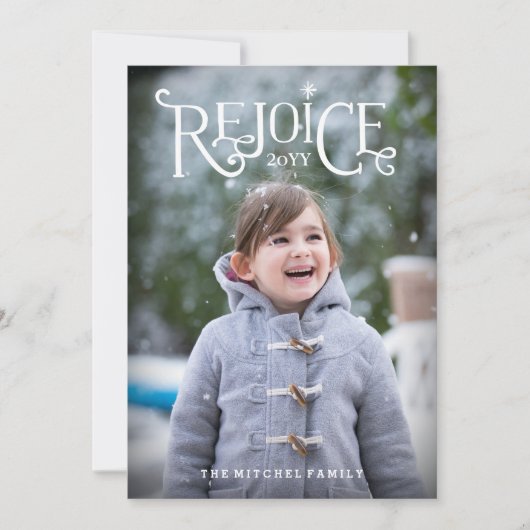 Rejoice Hand Lettered Style Kaart voor kerstfoto's (Voorkant)