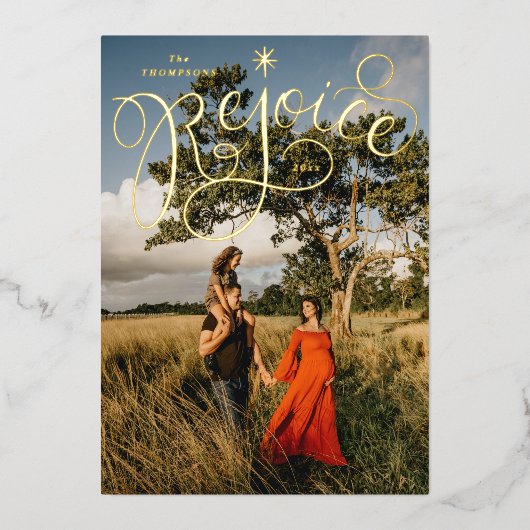 Rejoice Hand Lettering Folie Feestdagenkaart (Voorkant)