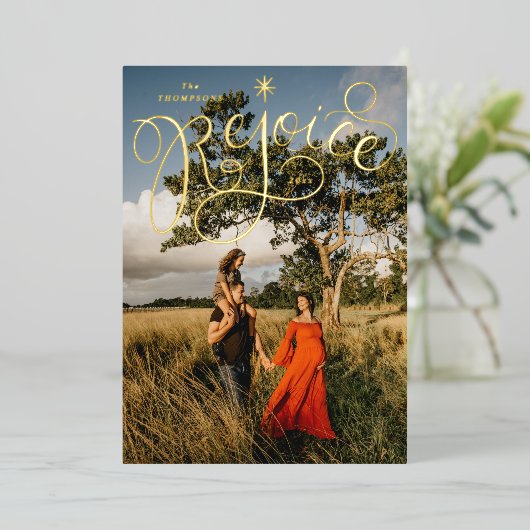 Rejoice Hand Lettering Folie Feestdagenkaart (Staand Voorkant)