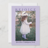 Rejoice Lavender Paarse kerstfoto Feestdagenkaart (Voorkant)