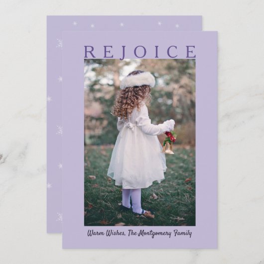 Rejoice Lavender Paarse kerstfoto Feestdagenkaart (Voorkant / Achterkant)