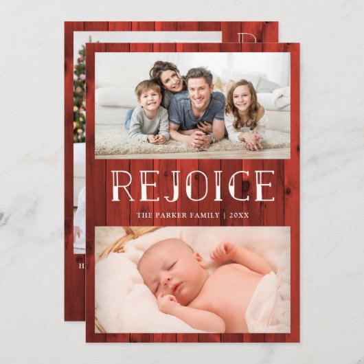 Rejoice on Red Wood | Rustige multicore kerstfeest Feestdagenkaart (Voorkant / Achterkant)